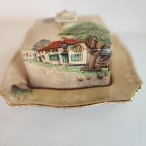 Royal Winton Grimwades Red Roof Cottage Covered Butter Dish Made in England